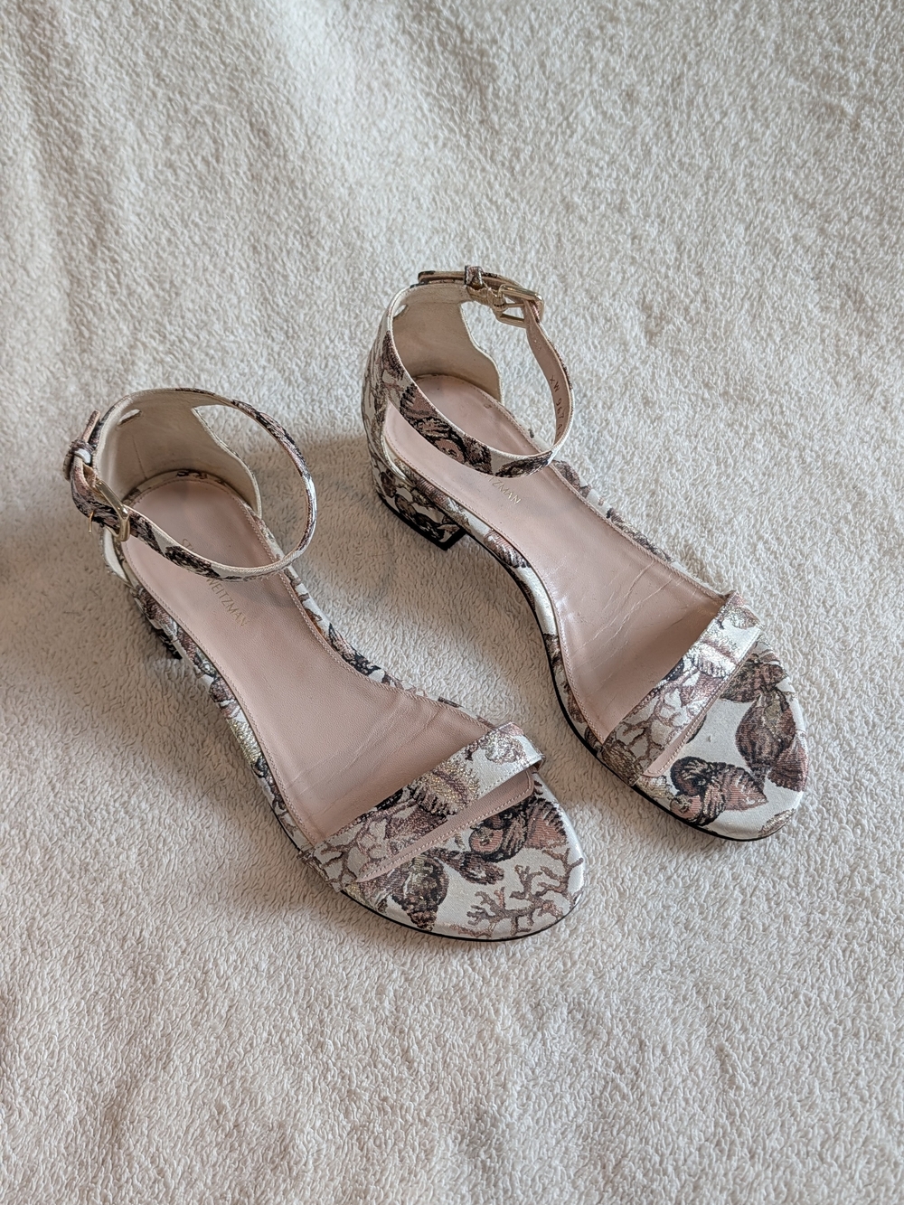 Stewart Weitzman Jacquard Floral And Botanical Block Heel Sandals